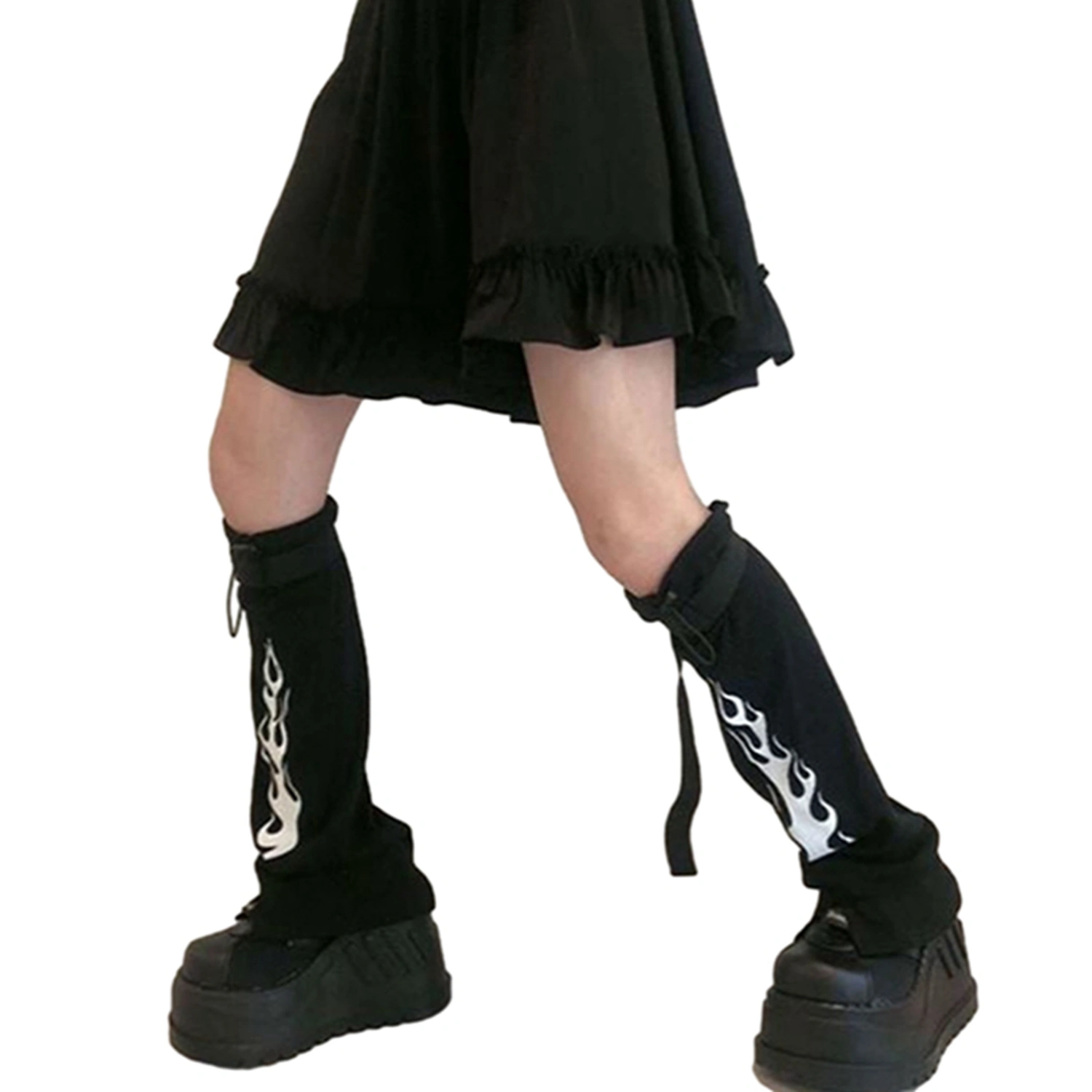 Women Leg Warmers Buckle Flame Print Gothic Punk Boots Shoes Covers