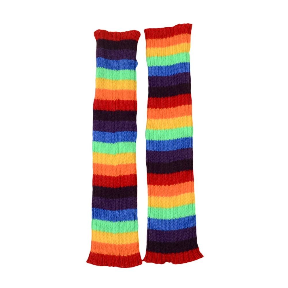 Women Harajuku Vinatge Rainbow Stripe Knit Leg Warmers for Winter