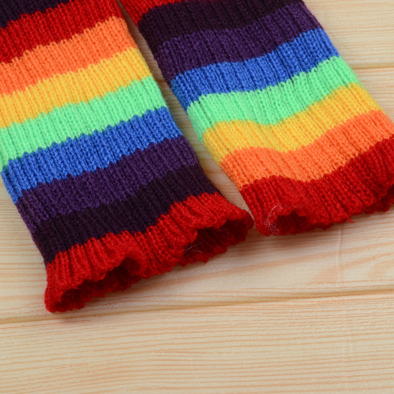 Women Harajuku Vinatge Rainbow Stripe Knit Leg Warmers for Winter