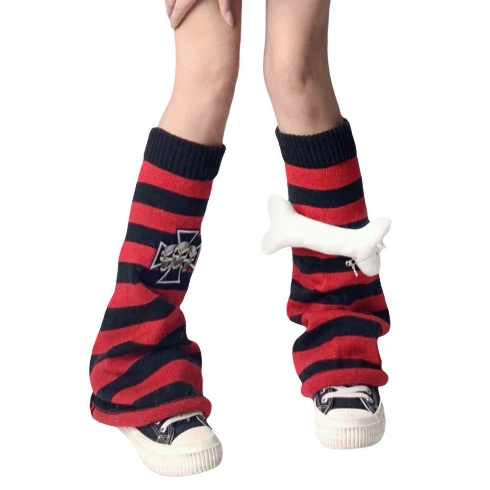 Women Knitted Leg Warmers Stripe Skull Pattern Boots Cuffs Covers