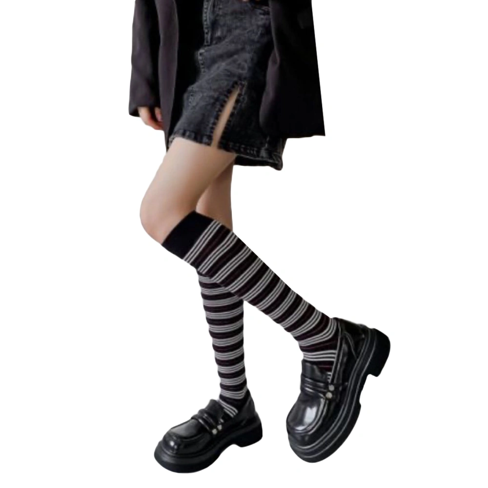 Women Knee High Socks Striped Print Tube Socks Knee High Stockings