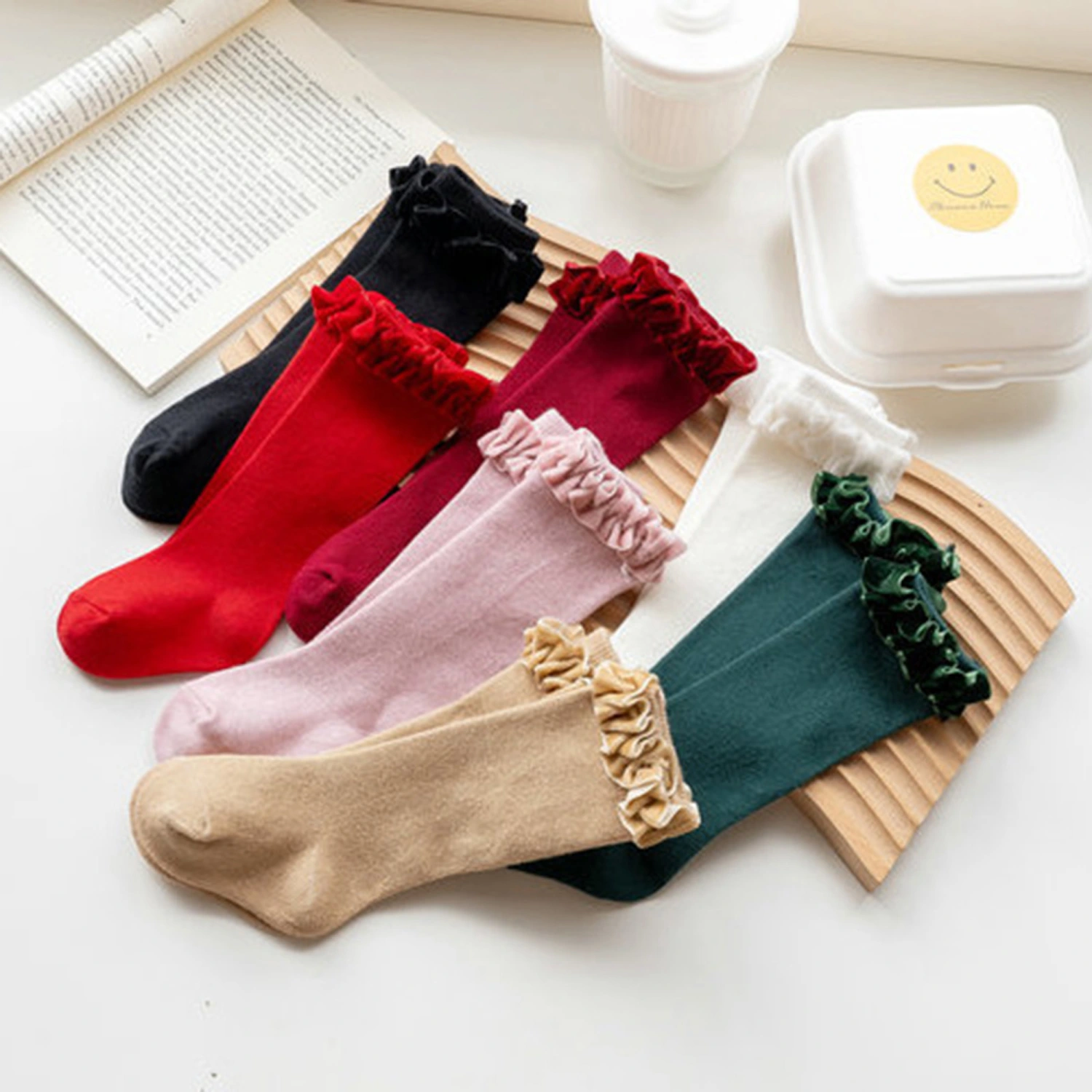 Baby Girls Ruffle Socks Solid Color Elastic Princess Socks Tube Socks