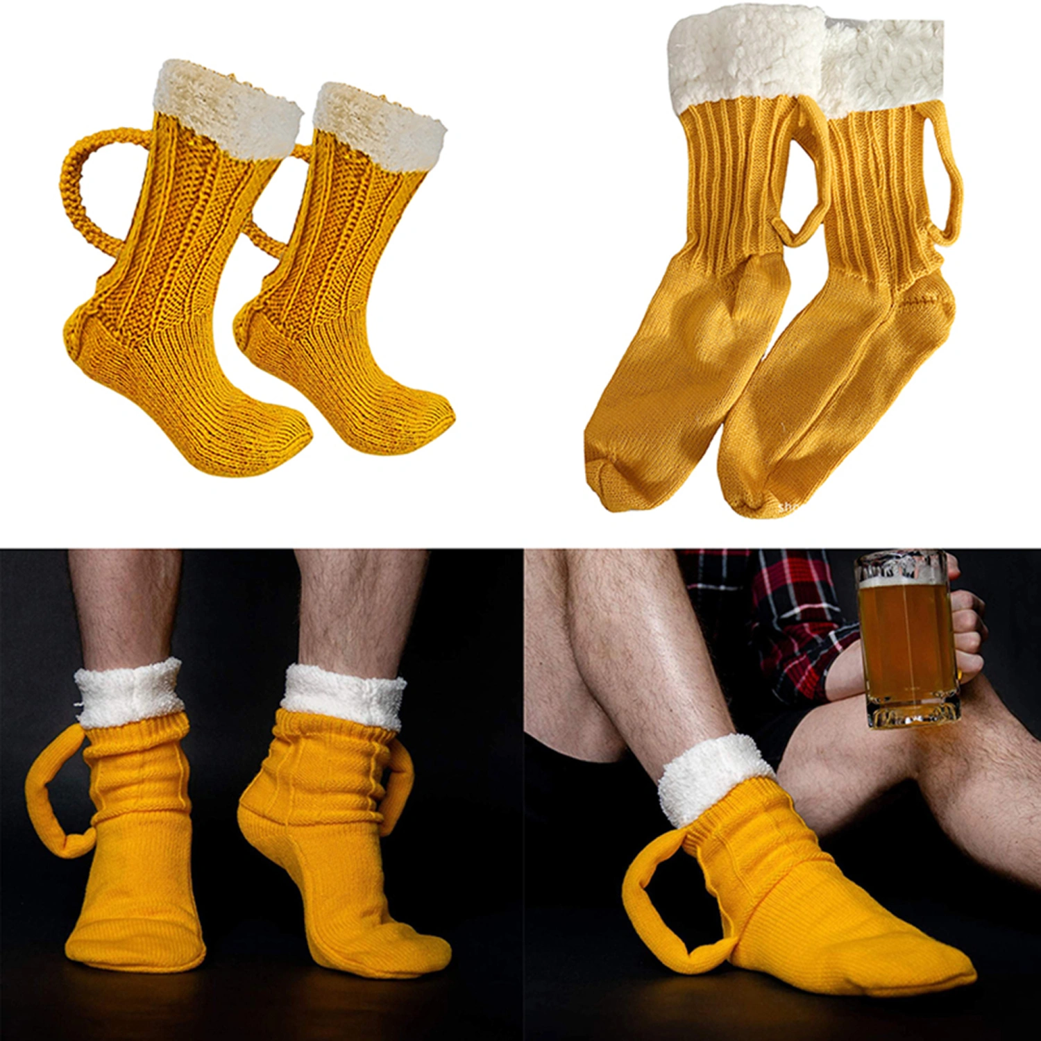 3D Beer Mug Socks, Funny Knit Socks Non-slip Warm Floor Socks