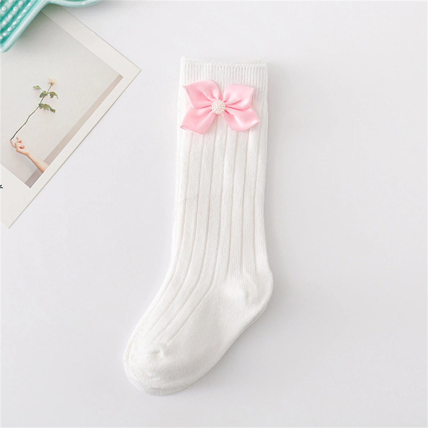 Baby Girls Princess Socks Elastic Pearls Bow Walking Socks Tube Socks