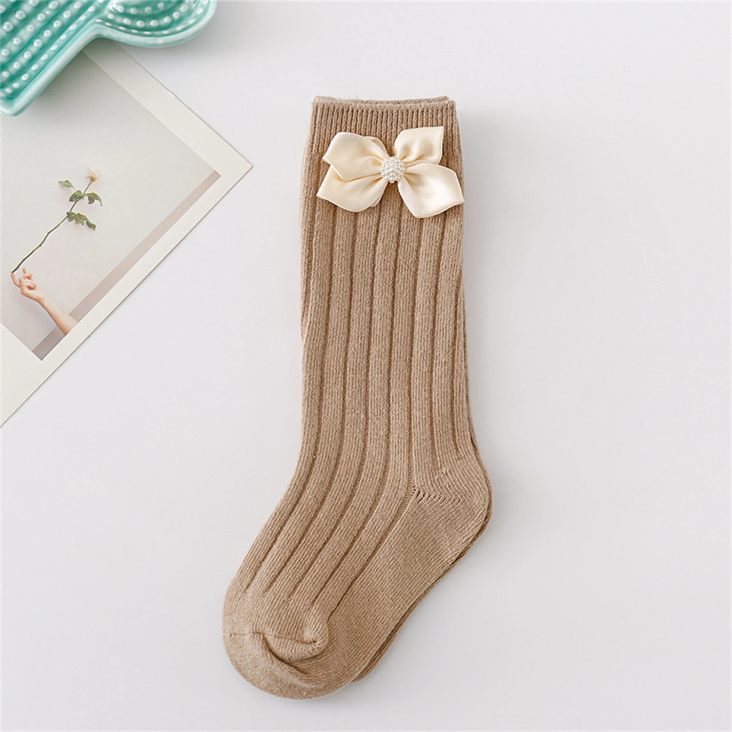 Baby Girls Princess Socks Elastic Pearls Bow Walking Socks Tube Socks