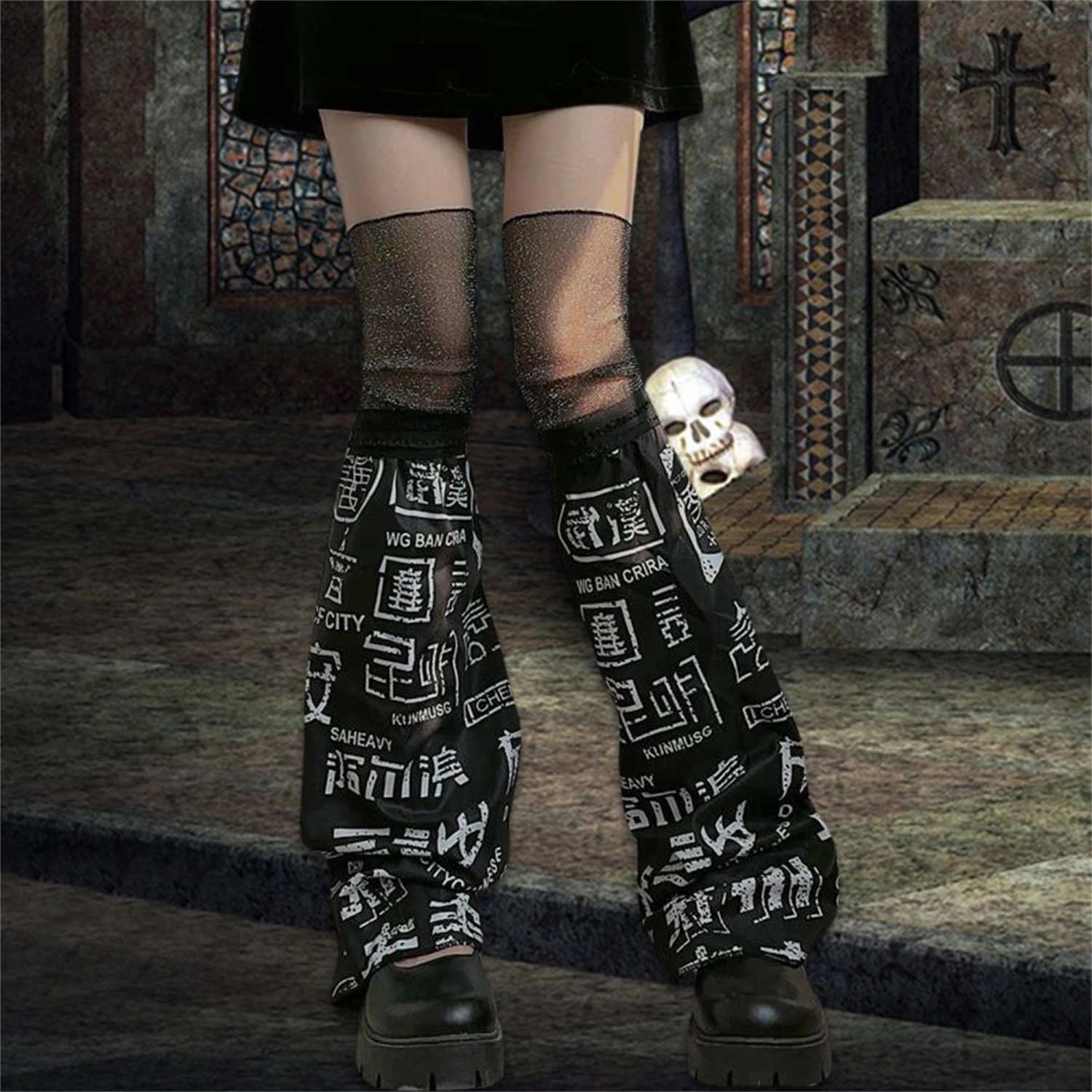 Women Leg Warmers Harajuku Print Over The Knee Boots Cuffs Covers