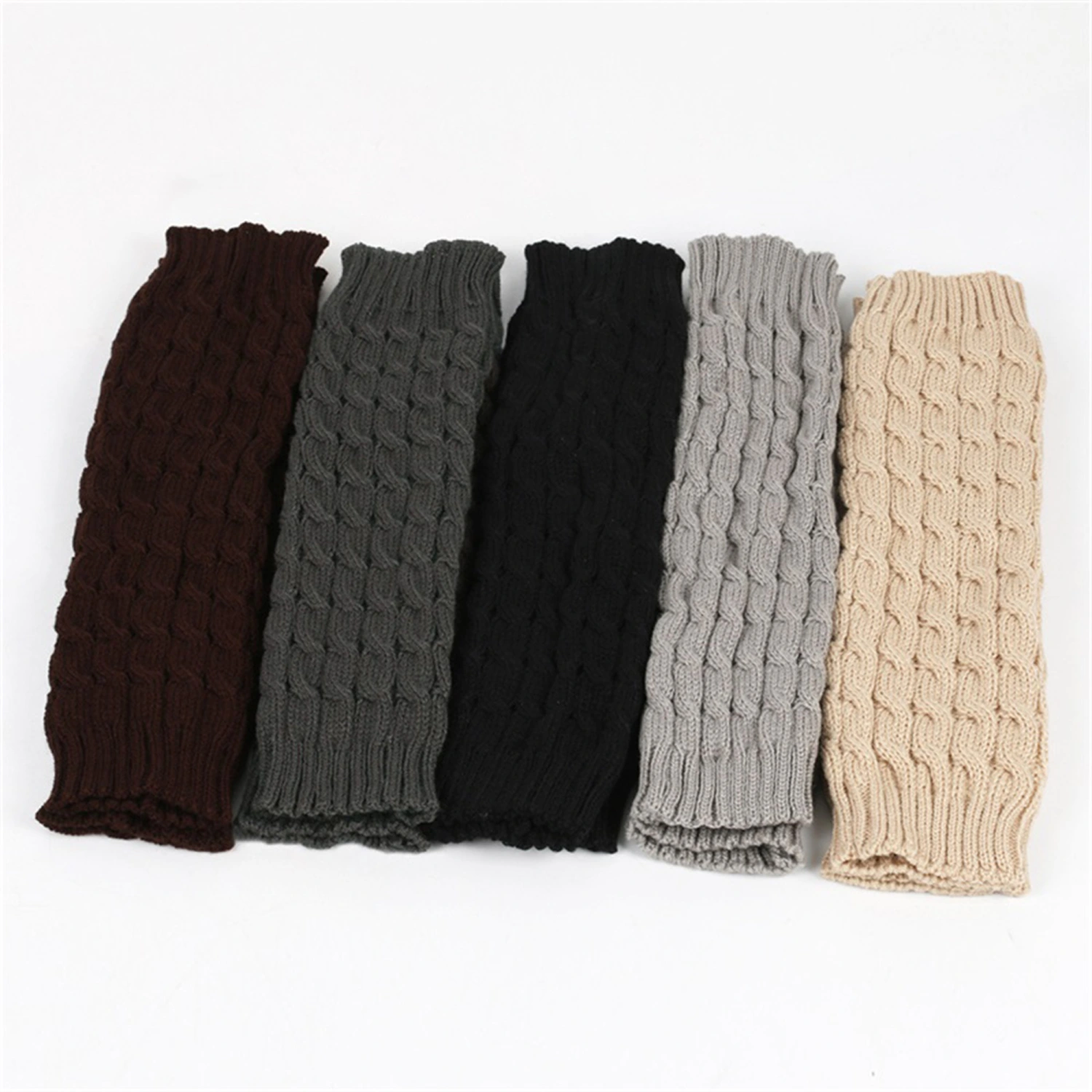 Women Winter Leg Warmers Solid Color Knit Cable Knee High Socks 