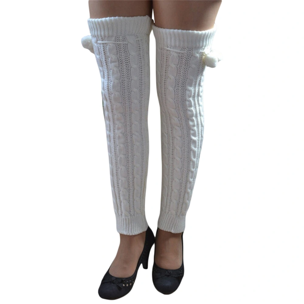 Women's Winter Leg Warmers, Solid Knitted Ribbed Over Knee Socks