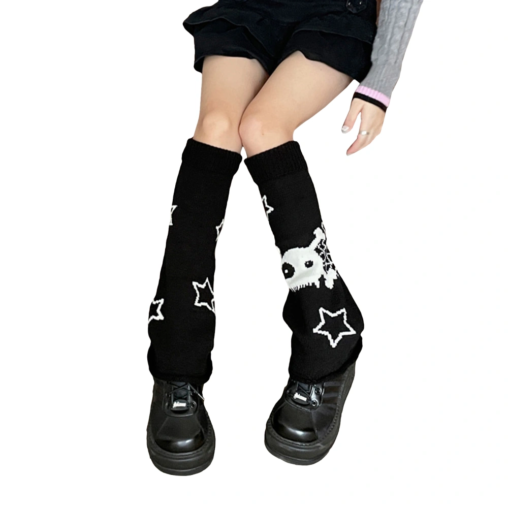 Women's Knit Leg Warmers Skull/Spider Web Print Two Side Wear Socks