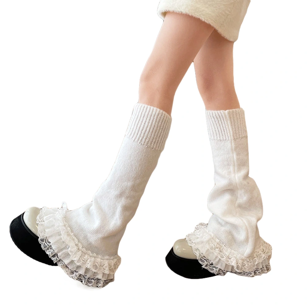 Women's Lolita Leg Warmers Solid Ruffled Lace Patchwork Calf Socks