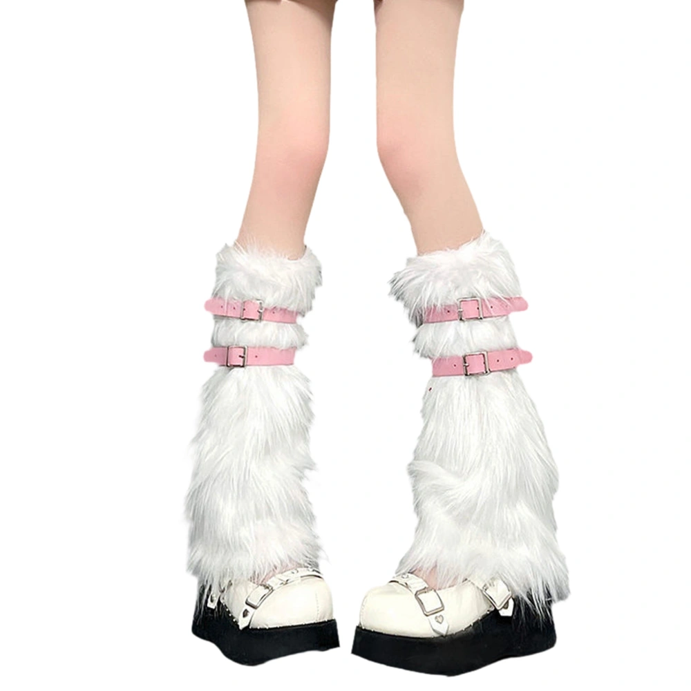 Women Faux Fur Leg Warmers Belt Decor Punk Shoes Cuffs Covers