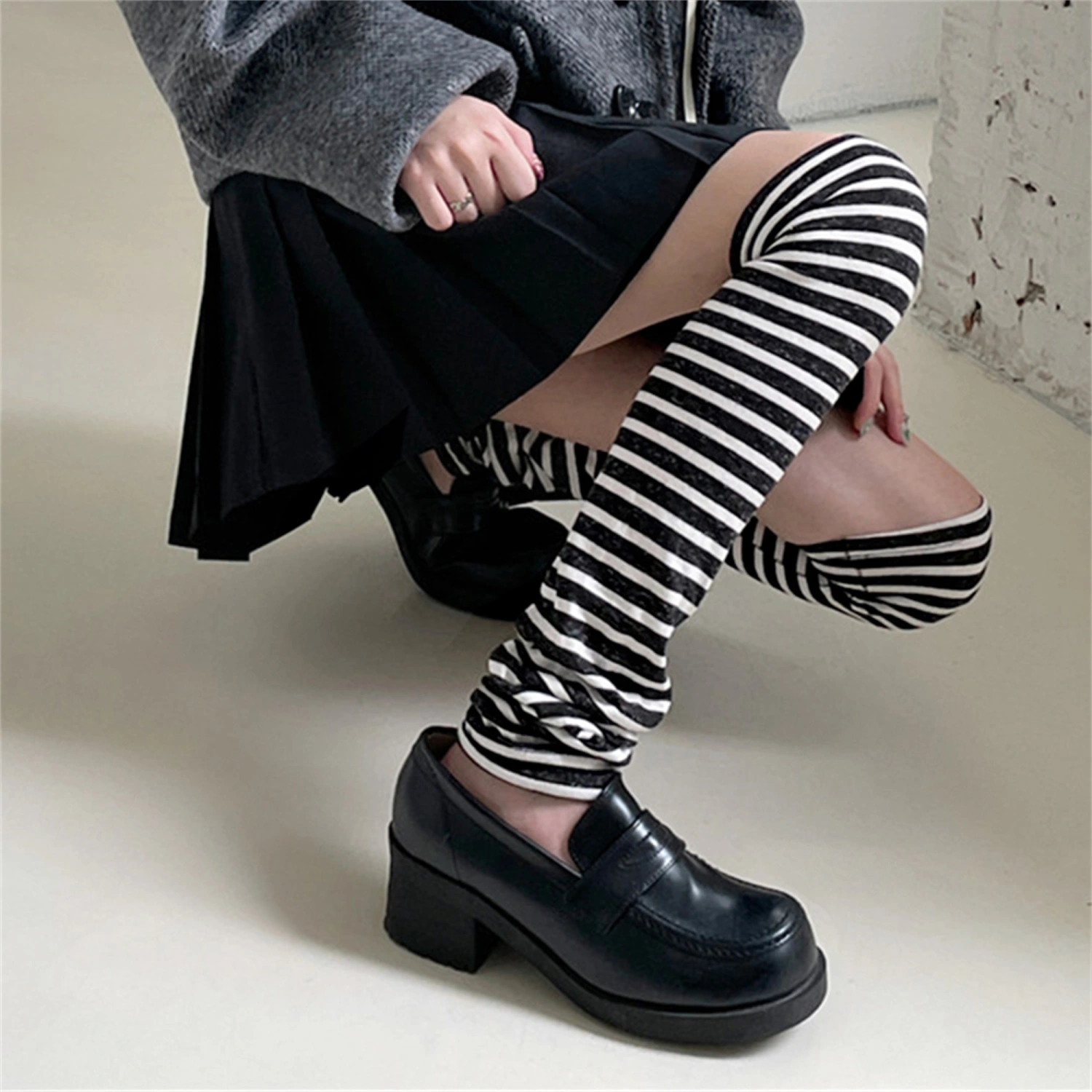 Women's Stripe Print Leg Warmers, Breathable Cozy Over Knee Socks