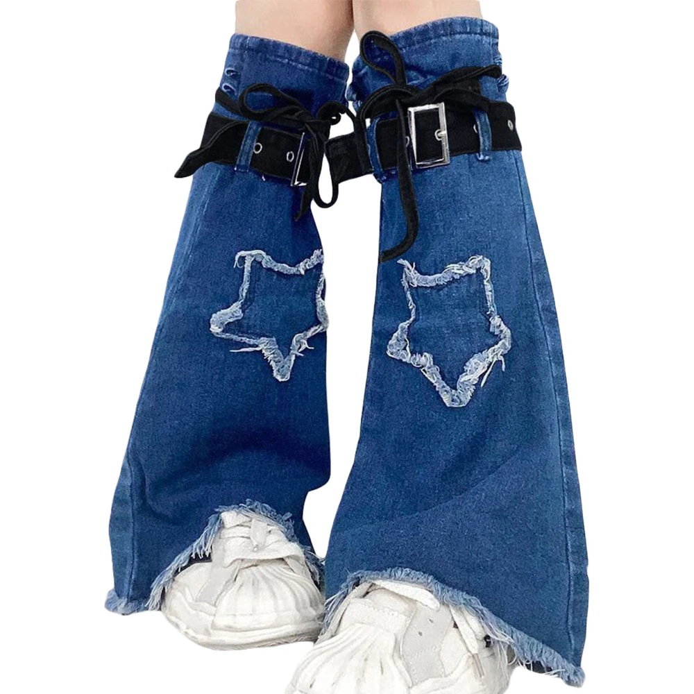 Women Denim Leg Warmer Vintage Tie-up Star Knee-high Leg Warmers Socks