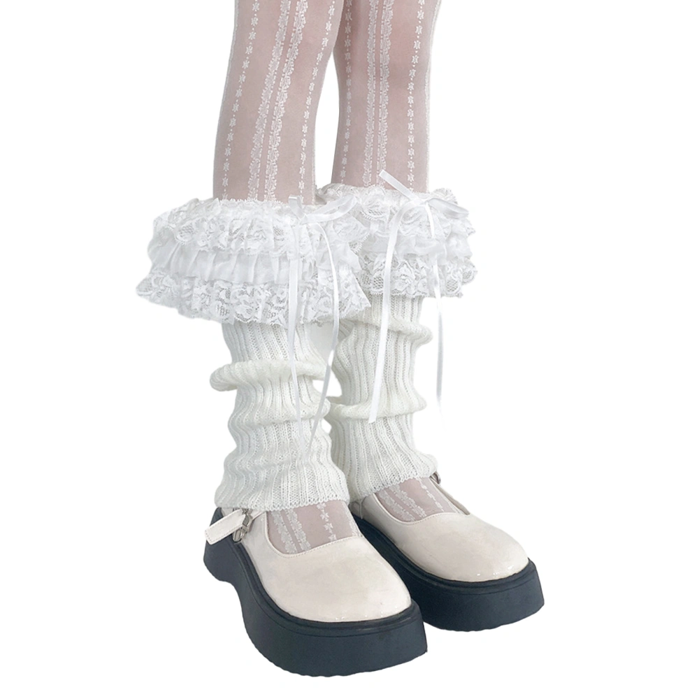 Women Knit Leg Warmer, Lace Trim Socks Calf Cover Boot Socks