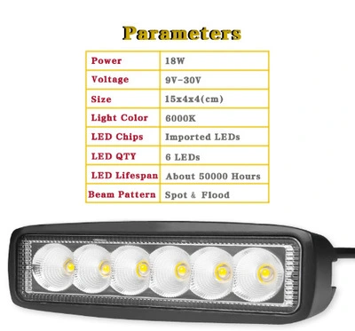 Driving Fog Spot Lamp, 6LED Work Light Bar DRL for Offroad Car