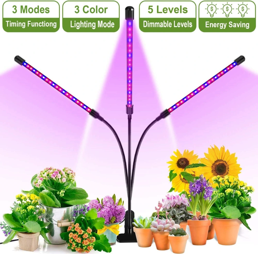 Garden LED Plant Growth Light, 3 Modes Timer Adjustable Lamp