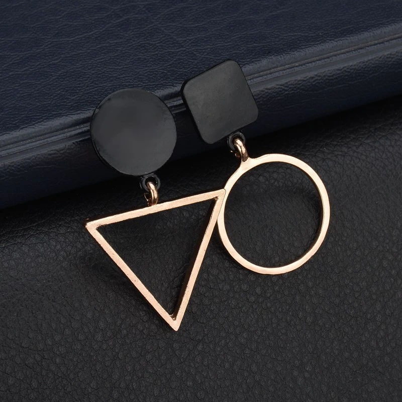 Women's Asymmetric Temperament Earrings, Simple Triangle Circle Ear Pendants