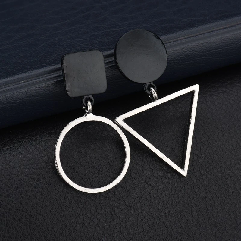 Women's Asymmetric Temperament Earrings, Simple Triangle Circle Ear Pendants