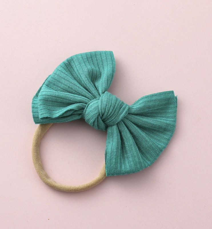 Baby Girls Bowknot Hair Ties Ribbed Knit Solid Color Elastic Hair Bands