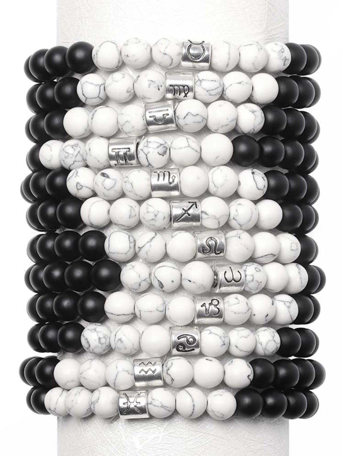 Constellation Bracelet, Matte Black White Turquoise Bead Bracelet