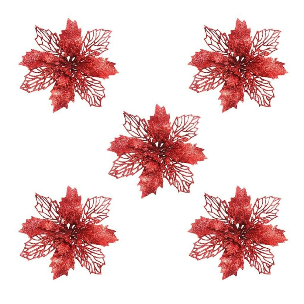 5PCS Christmas Artificial Flower Pure Color Shiny Sequin Ornaments