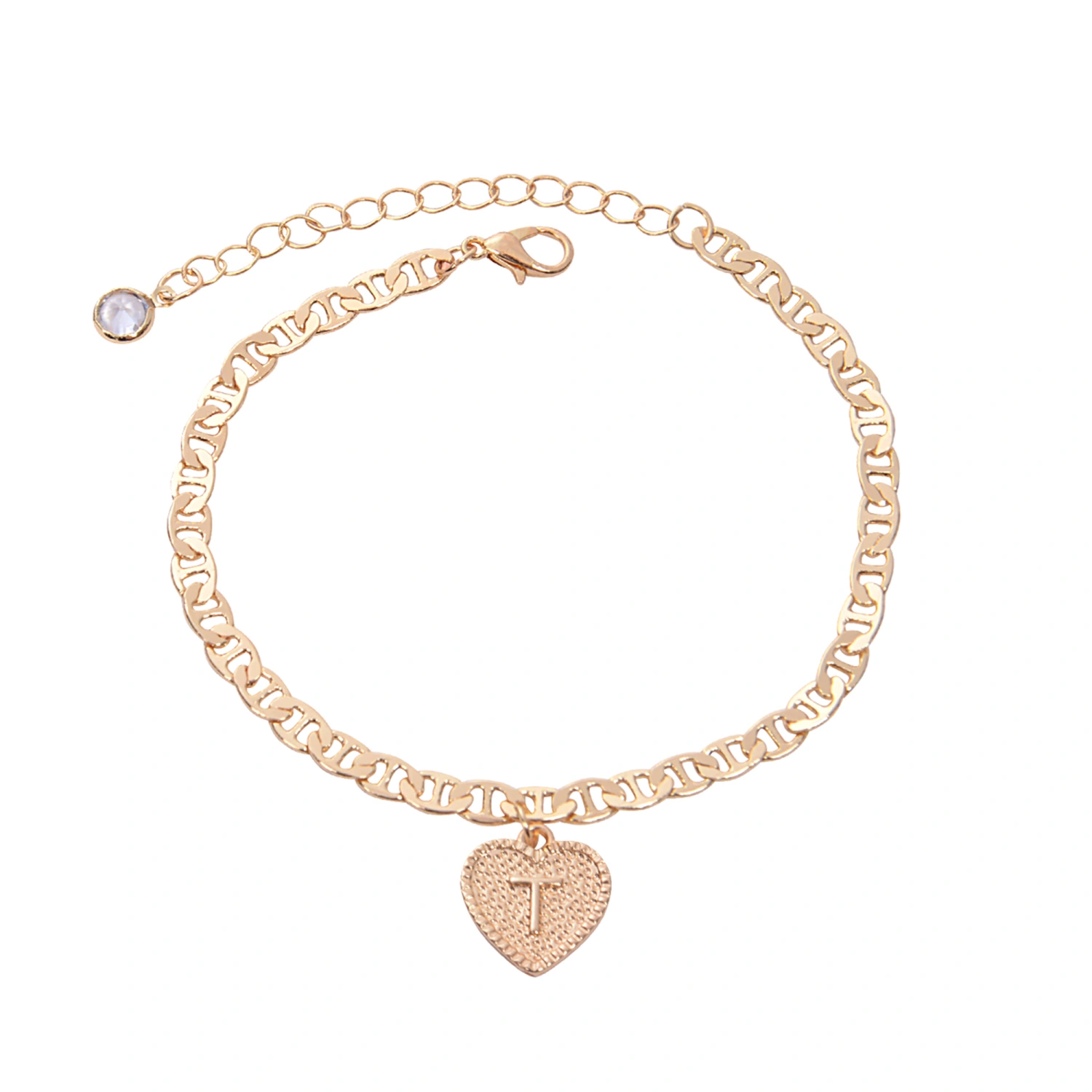 Initial Letter Anklet Ankle Bracelet with Crystal and Heart Charm for Women