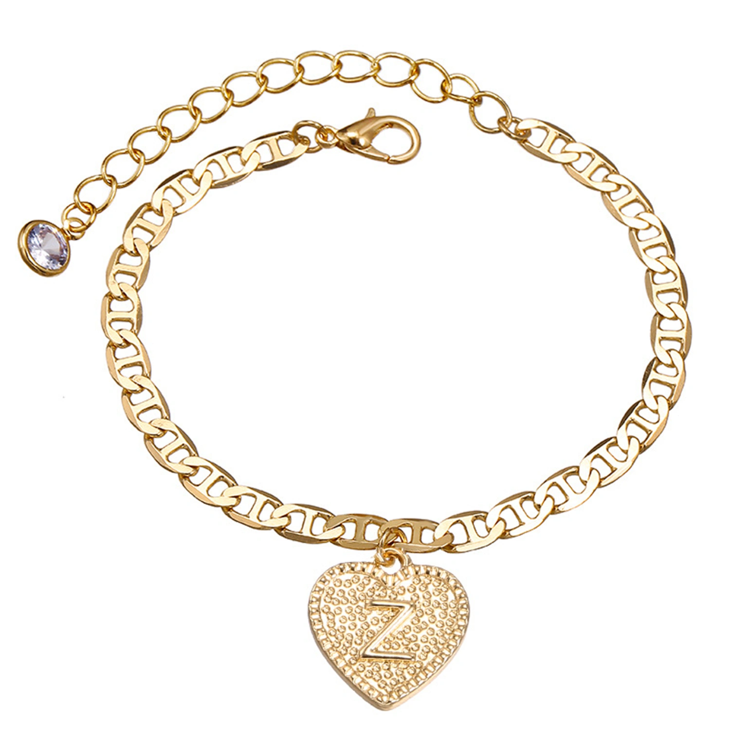 Initial Letter Anklet Ankle Bracelet with Crystal and Heart Charm for Women