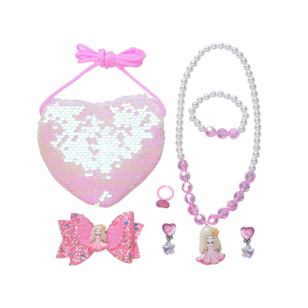 Little Girls Glitter Purse + Necklace + Bracelet + Hair Clips + Ring + Earrings