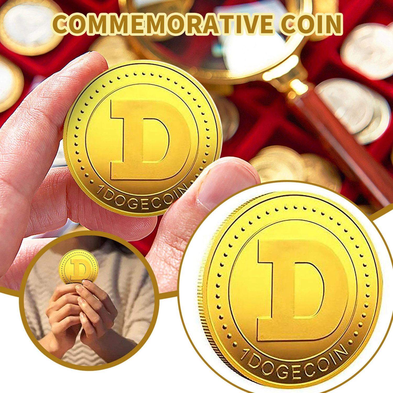 Silver/ Gold Dogecoin, Letters and Dog Pattern Collectible Coin