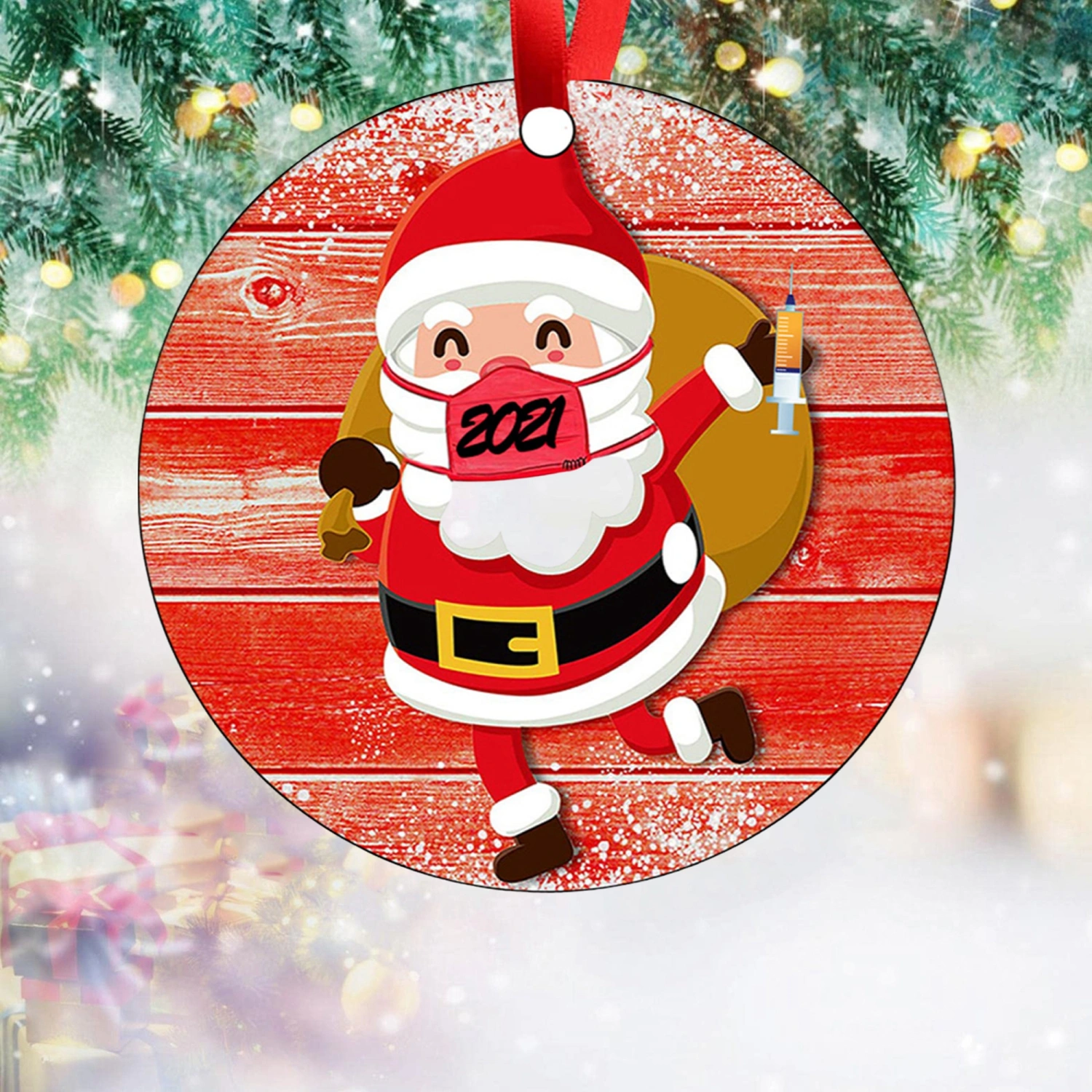 Christmas Round Pendant Acrylic Cartoon Hanging Rope Decoration