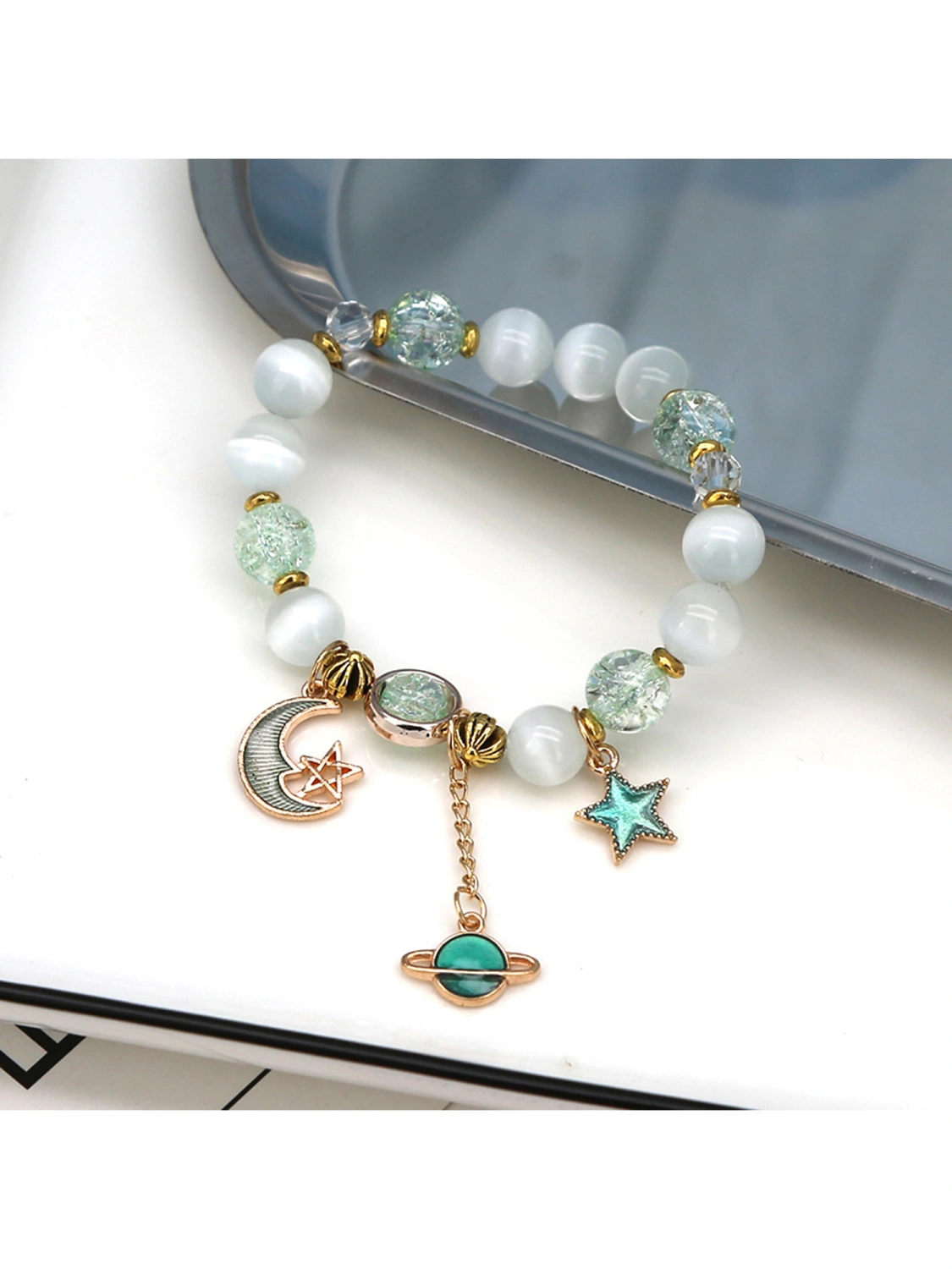 Crystal Beads Bracelet, Elegant Star Moon Bracelet Bohemia Bangle 