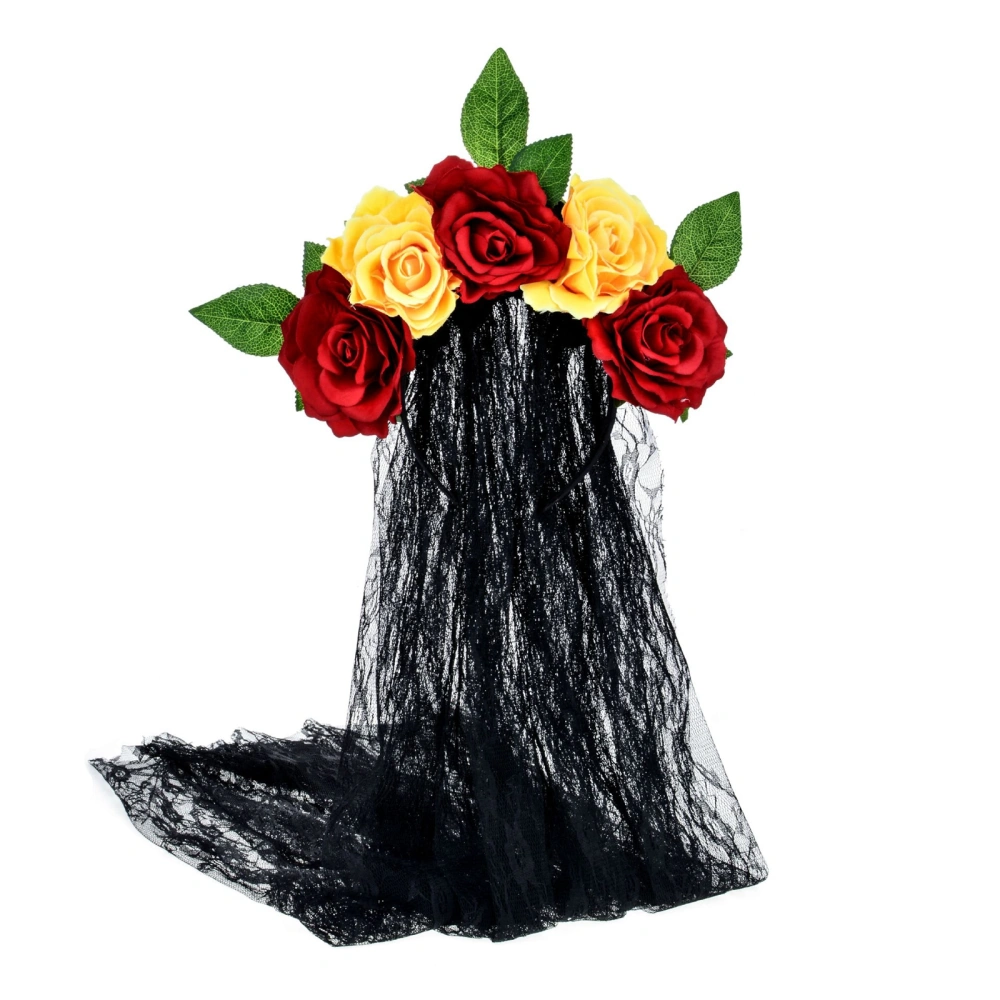 Halloween Veil Hairband, Artificial Flower Lace Hairpiece for Women