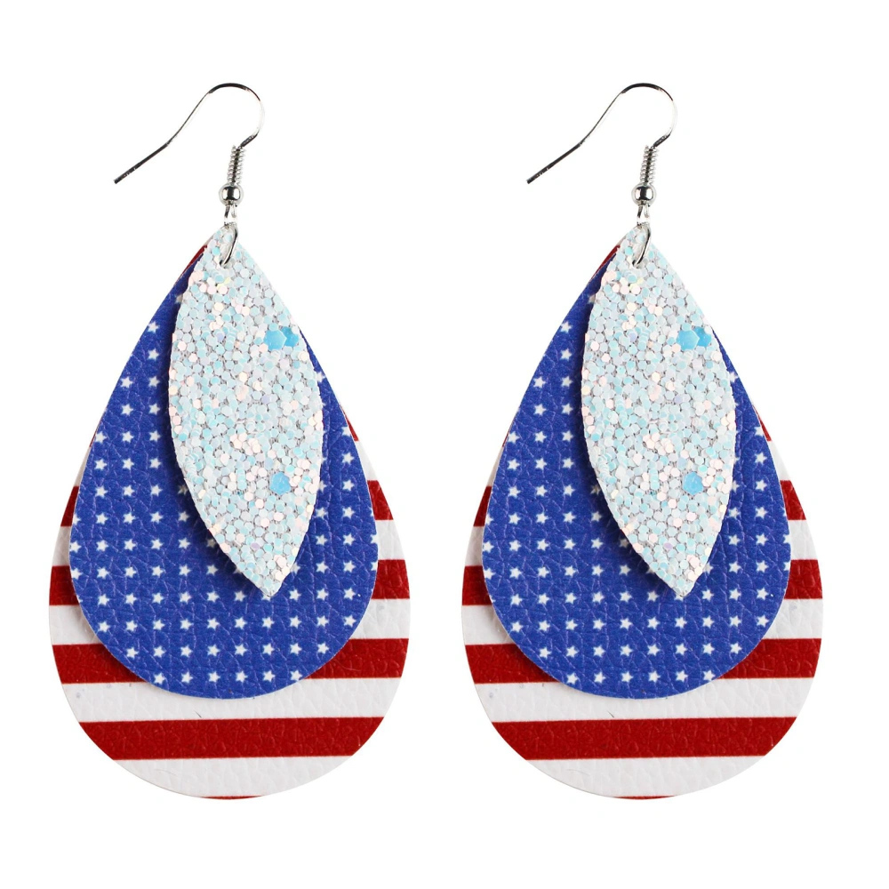 Independence Day Earrings, PU Leather 3-layer Glitter Jewelry Gift