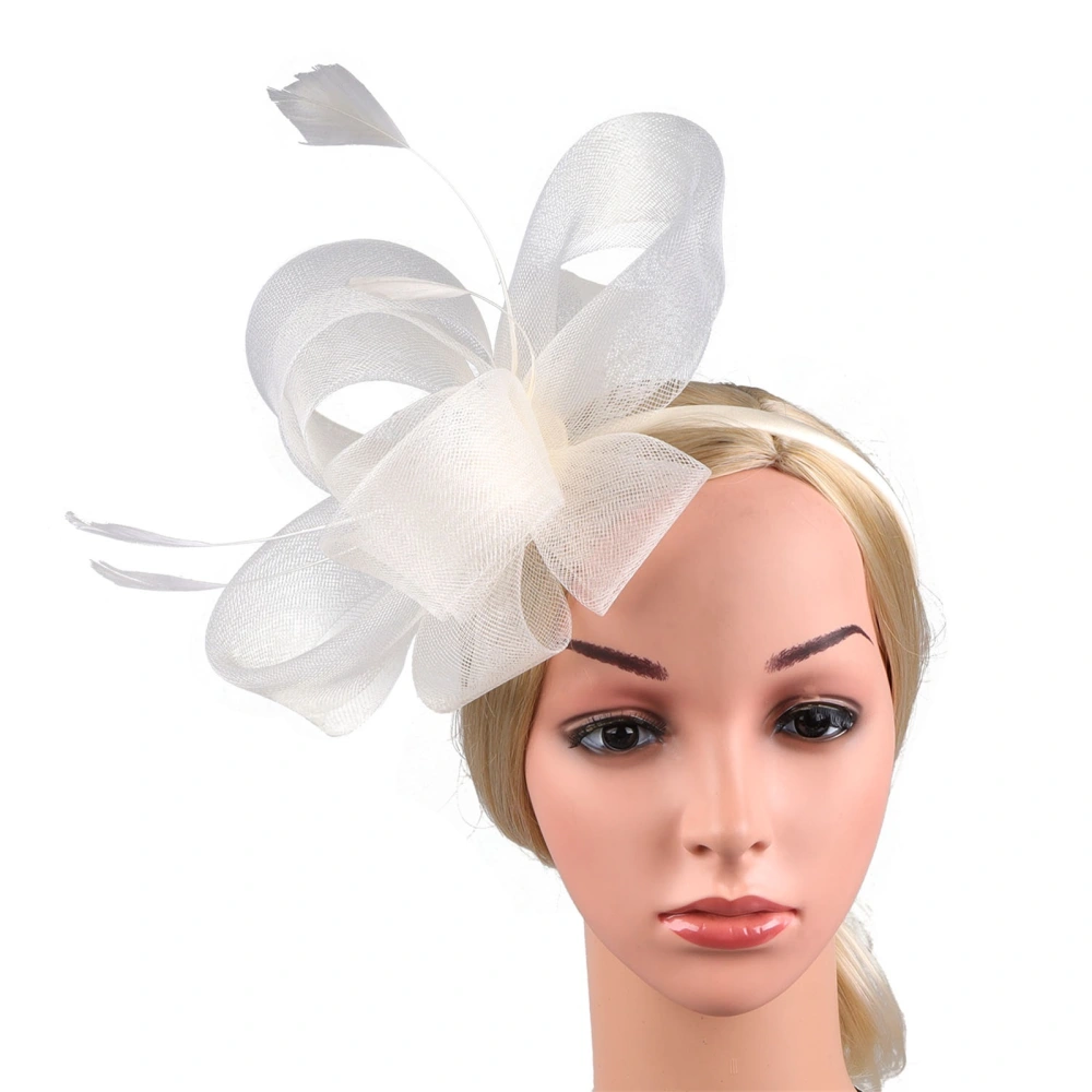 Women Vintage Fascinators Hats Feather Mesh Headband Clip for Wedding