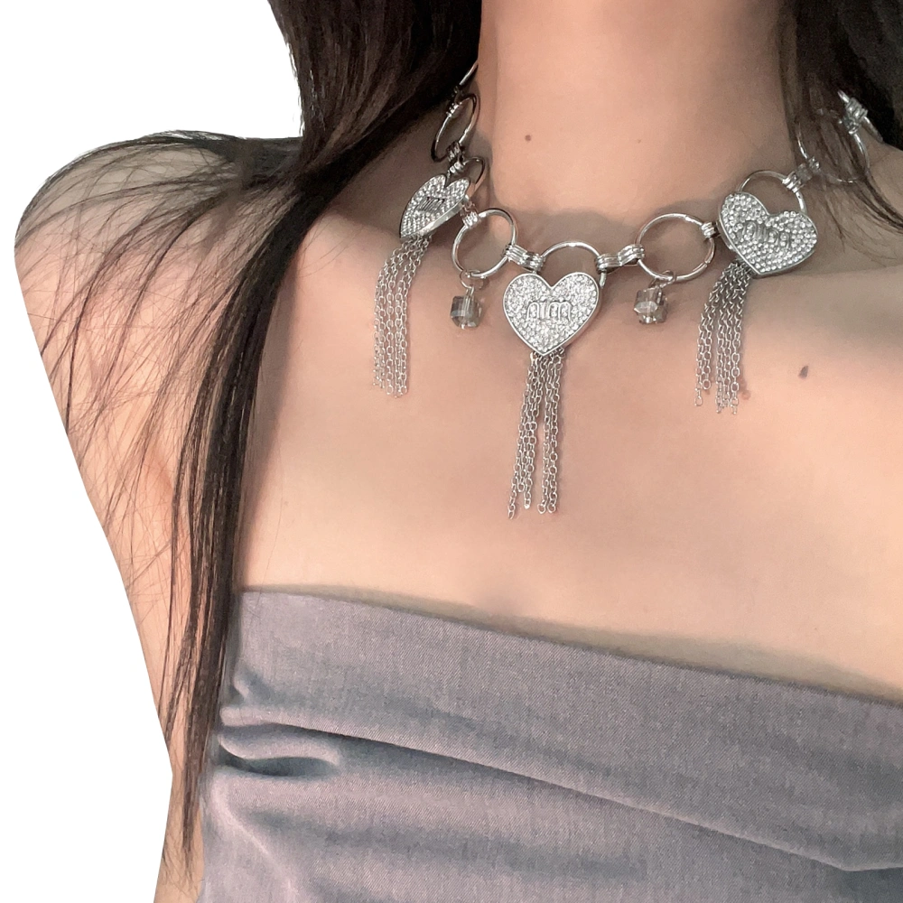 Women Necklace, Heart Lock Tasseled Lightweight Choker Jewelry Gift