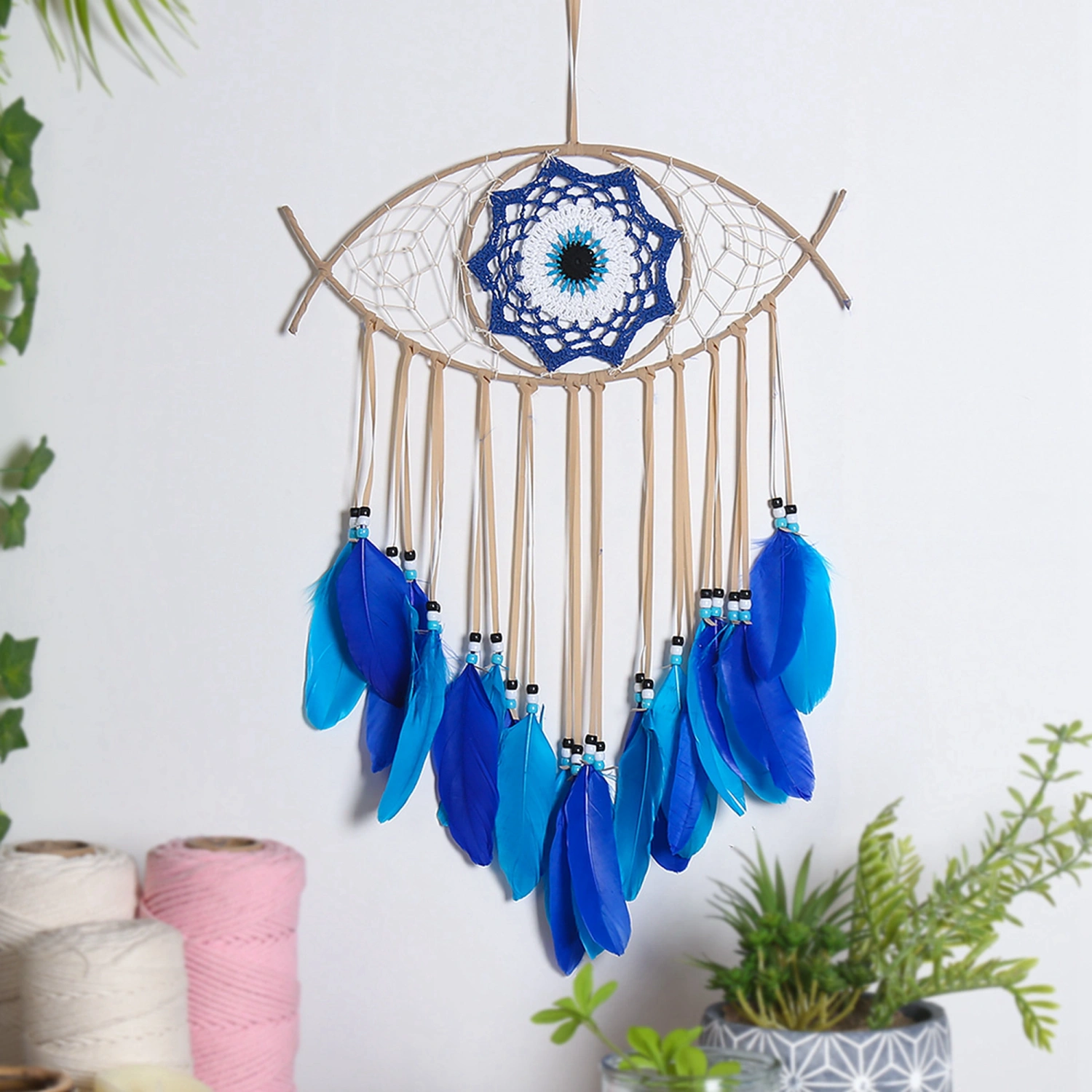 Evil Eye Dream Catchers Dreamcatcher Macrame Wall Art with Feathers