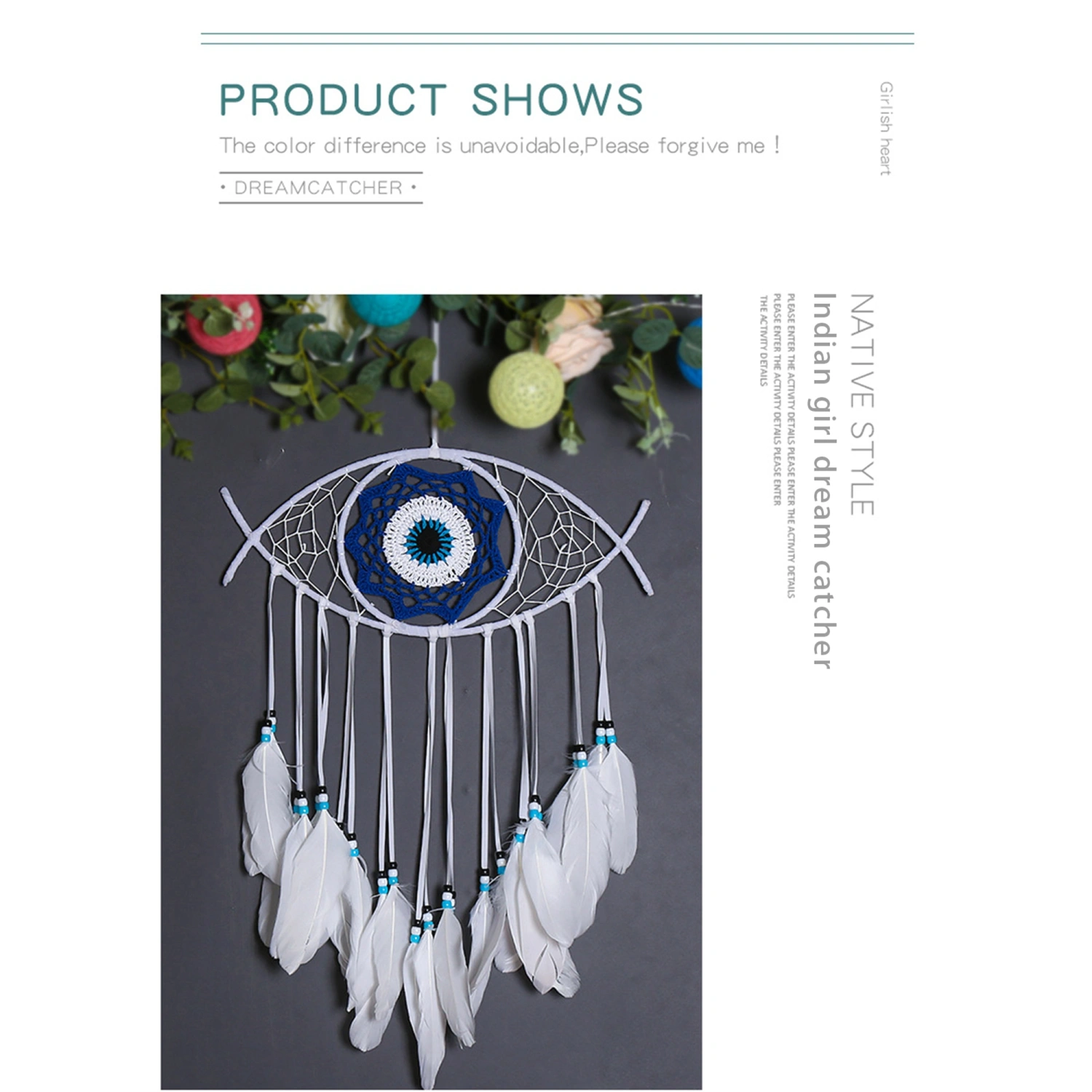 Evil Eye Dream Catchers Dreamcatcher Macrame Wall Art with Feathers