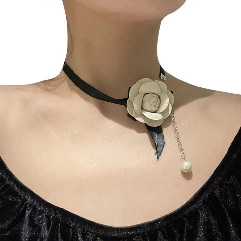 3D Flower Choker Necklace, Pearl Chain Black Bow Chanel Necklace