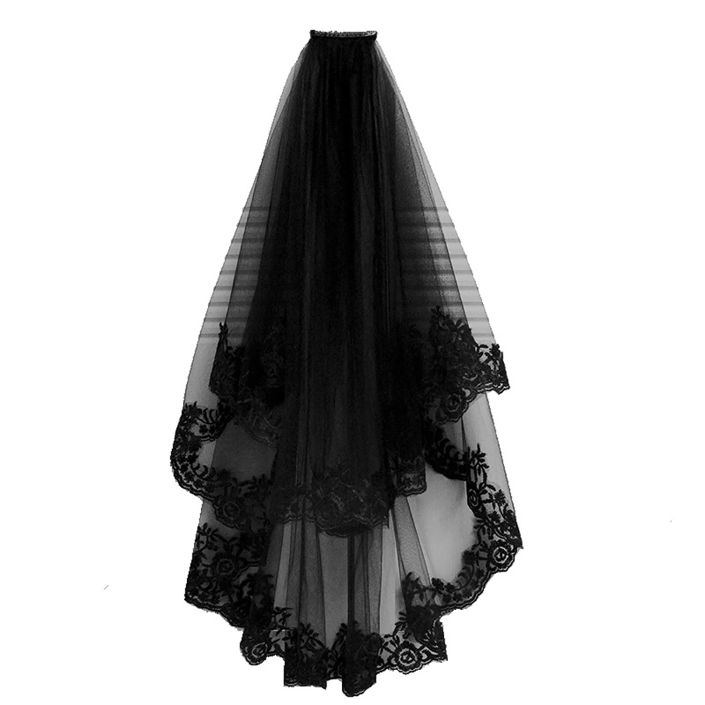 Halloween Bride Veil Embroidered Lace Flowers Long Tulle Veil