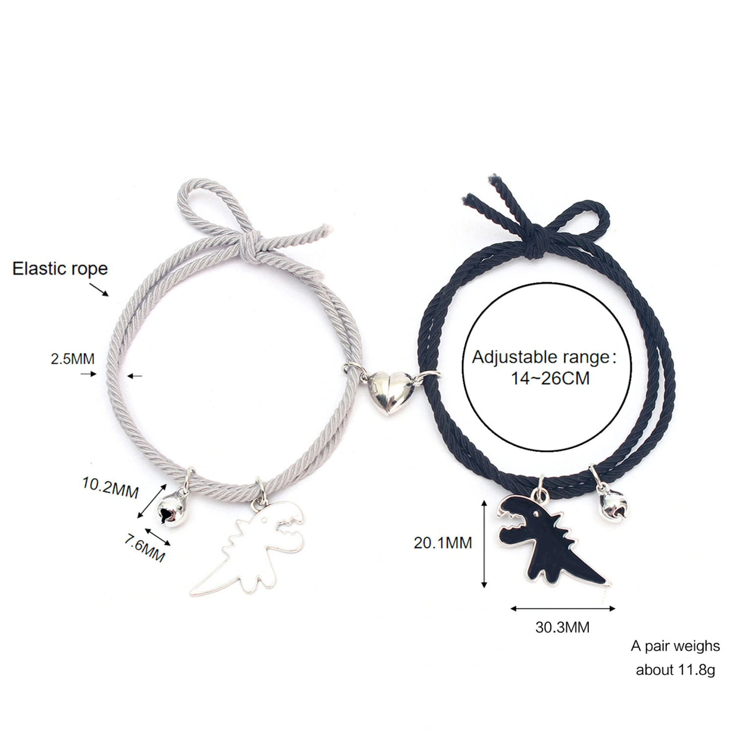 Dinosaur Couple Matching Bracelet Set Adjustable Braided Rope Bracelet