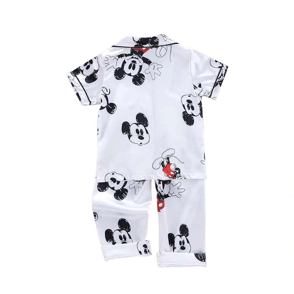 Baby Cartoon Mouse Printed Summer Short Sleeve Buttons Shirt Silk Pants