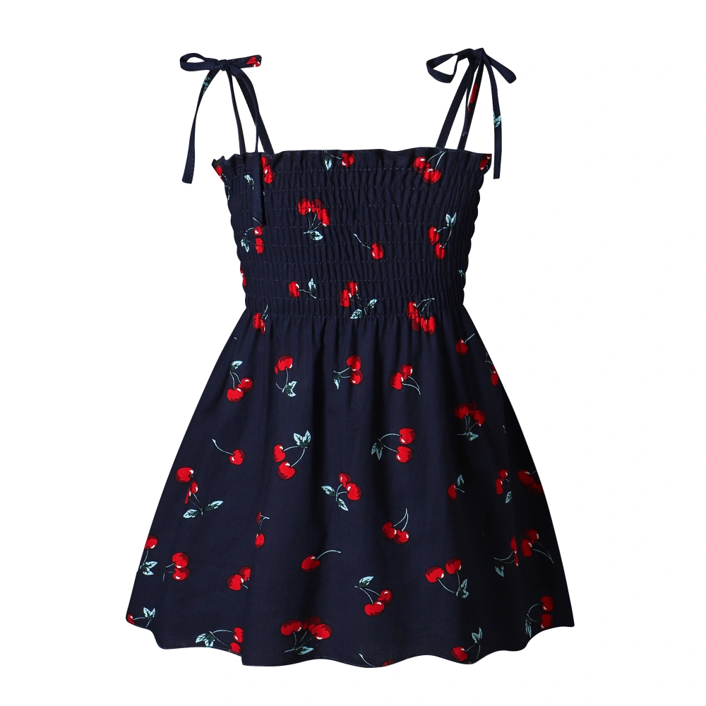 Printed Kid's Sling Dress, Sleeveless Strap Shoulder Elastic Chest Short Dress