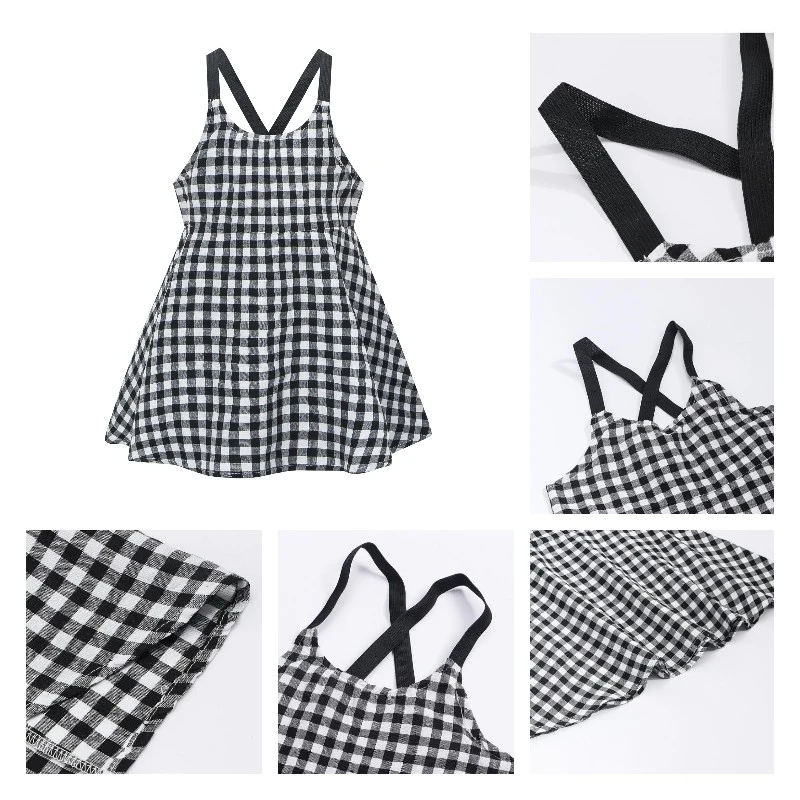 Little Girl’s Summer Plaid Backless Suspender A-line Princess Dress