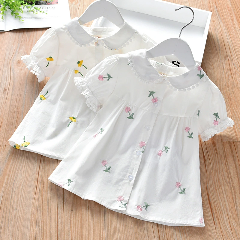 Girl's Dress, Embroidered Flower Print Short Sleeve Dress for Party