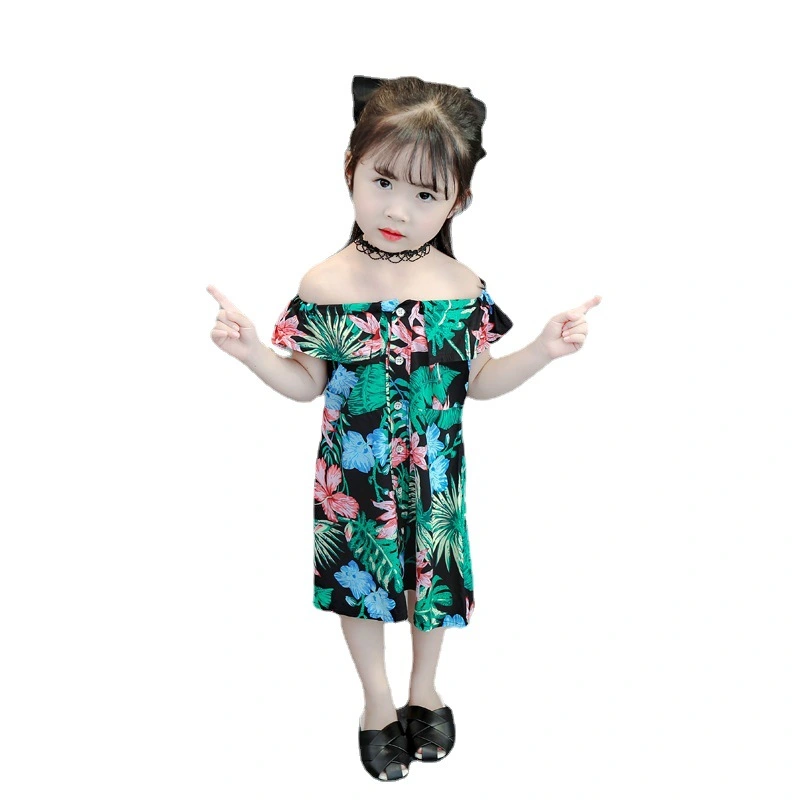 Kids Floral Print Boat Neck Short Sleeve One-Piece Princess Dress