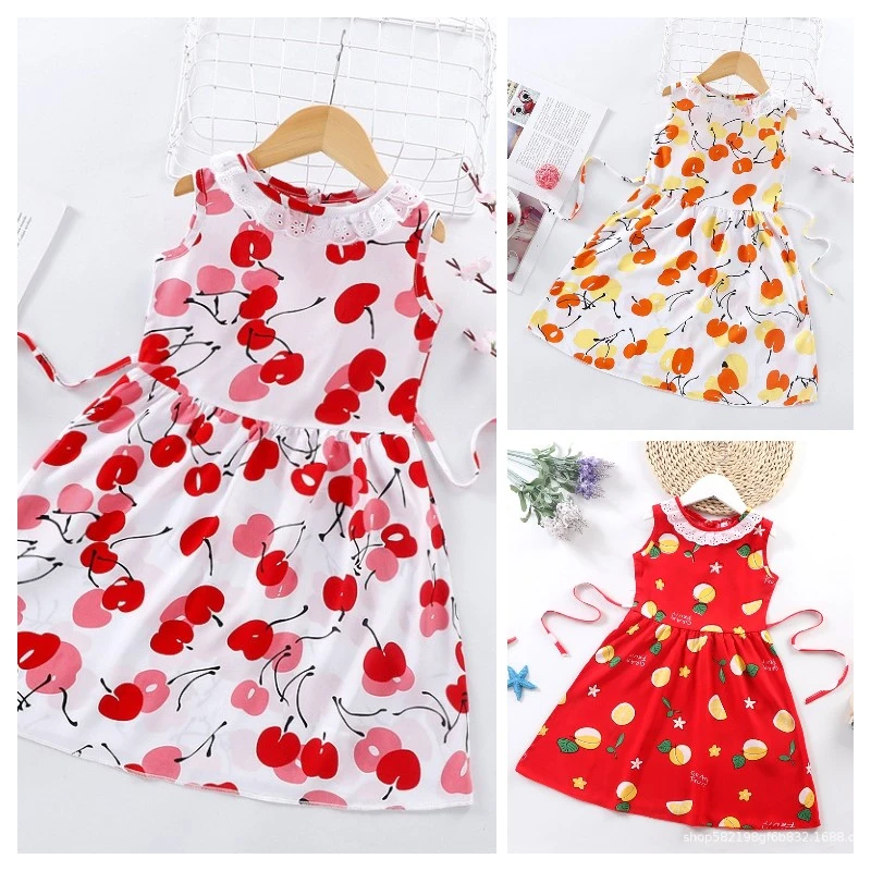 Children Round Collar Dress, Lace Decoration Sleeveless Princess Skirt