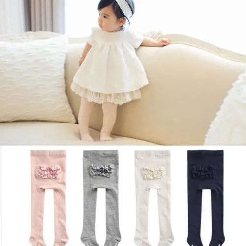 Baby Girls Autumn Knit Tights Lace Ruffle Letter Waistband Pantyhose