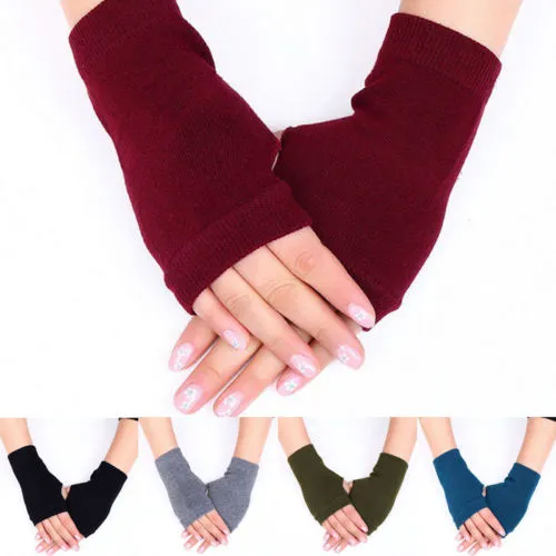 Unisex Mittens Half Finger Style Monochrome Knitted Warm Fashion Soft Gloves