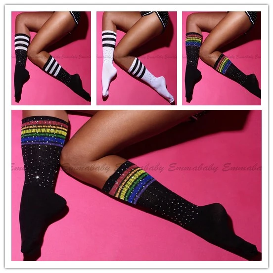 Women Girls Long Bling Glitter Knee High Tube Socks Rhinestone Stockings