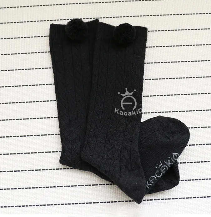 0-4Y Children's Solid Knitted Socks with a Fluffy Ball Decoration
